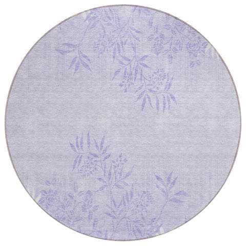 8' Lilac Purple And Ivory Round Floral Washable Indoor Outdoor Area Rug