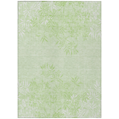 8' X 10' Mint Green Artichoke Green And Ivory Floral Washable Indoor Outdoor Area Rug