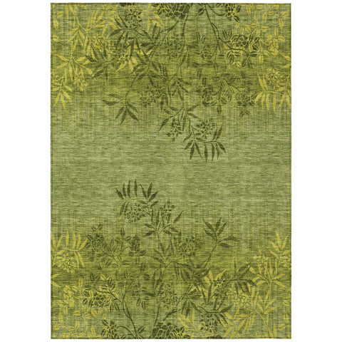 3' X 5' Olive Green And Fern Green Floral Washable Indoor Outdoor Area Rug