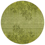 8' Olive Green And Fern Green Round Floral Washable Indoor Outdoor Area Rug