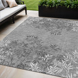 5' X 8' Gray Charcoal And Ivory Floral Washable Indoor Outdoor Area Rug