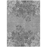 5' X 8' Gray Charcoal And Ivory Floral Washable Indoor Outdoor Area Rug