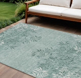 8' X 10' Sage Fern Green And Ivory Floral Washable Indoor Outdoor Area Rug