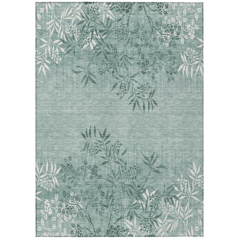 8' X 10' Sage Fern Green And Ivory Floral Washable Indoor Outdoor Area Rug