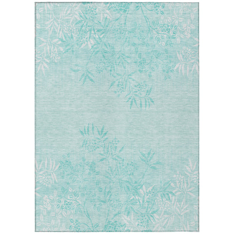 3' X 5' Teal Blue Aqua And Ivory Floral Washable Indoor Outdoor Area Rug