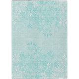 5' X 8' Teal Blue Aqua And Ivory Floral Washable Indoor Outdoor Area Rug
