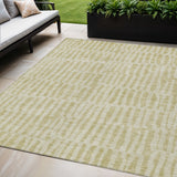 5' X 8' Beige And Tan Striped Washable Indoor Outdoor Area Rug