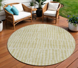 8' Beige And Tan Round Striped Washable Indoor Outdoor Area Rug