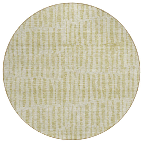 8' Beige And Tan Round Striped Washable Indoor Outdoor Area Rug
