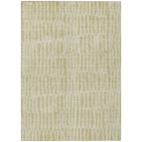 8' X 10' Beige And Tan Striped Washable Indoor Outdoor Area Rug