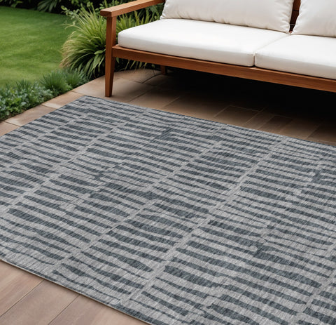 5' X 8' Charcoal And Gray Striped Washable Indoor Outdoor Area Rug