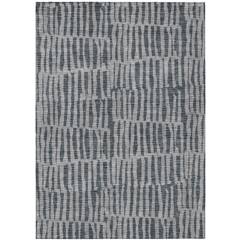 8' X 10' Charcoal And Gray Striped Washable Indoor Outdoor Area Rug
