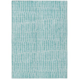 5' X 8' Teal Blue And Aqua Striped Washable Indoor Outdoor Area Rug