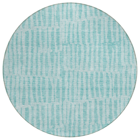 8' Teal Blue And Aqua Round Striped Washable Indoor Outdoor Area Rug