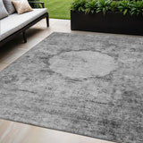 5' X 8' Gray Charcoal And Silver Oriental Washable Indoor Outdoor Area Rug