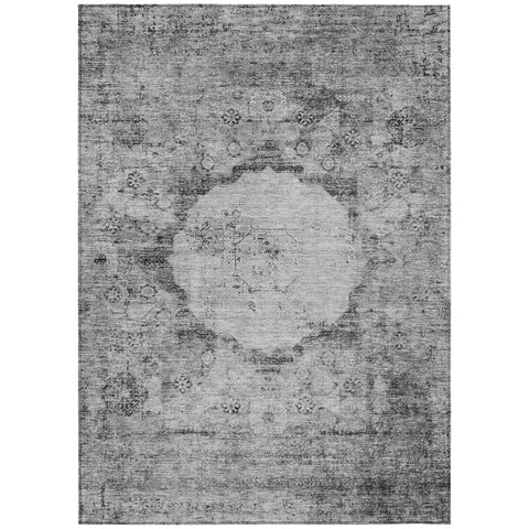 5' X 8' Gray Charcoal And Silver Oriental Washable Indoor Outdoor Area Rug