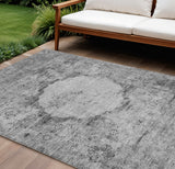 8' X 10' Gray Charcoal And Silver Oriental Washable Indoor Outdoor Area Rug