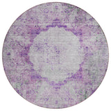8' Purple Lavender And Gray Round Oriental Washable Indoor Outdoor Area Rug