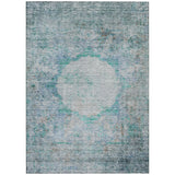 3' X 5' Teal Blue Aqua And Gray Oriental Washable Indoor Outdoor Area Rug
