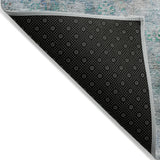 3' X 5' Teal Blue Aqua And Gray Oriental Washable Indoor Outdoor Area Rug