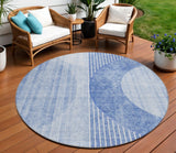 8' Denim Blue And Sky Blue Round Geometric Washable Indoor Outdoor Area Rug