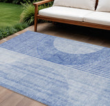 8' X 10' Denim Blue And Sky Blue Geometric Washable Indoor Outdoor Area Rug