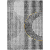 5' X 8' Charcoal Gray And Silver Geometric Washable Indoor Outdoor Area Rug