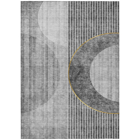 5' X 8' Charcoal Gray And Silver Geometric Washable Indoor Outdoor Area Rug