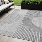 5' X 8' Gray Silver And Charcoal Geometric Washable Indoor Outdoor Area Rug