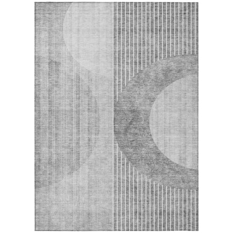 5' X 8' Gray Silver And Charcoal Geometric Washable Indoor Outdoor Area Rug