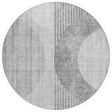 8' Gray Silver And Charcoal Round Geometric Washable Indoor Outdoor Area Rug