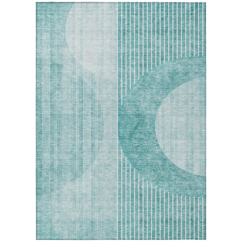 3' X 5' Teal Blue And Aqua Geometric Washable Indoor Outdoor Area Rug