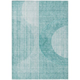 5' X 8' Teal Blue And Aqua Geometric Washable Indoor Outdoor Area Rug