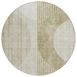 8' Taupe Beige And Tan Round Geometric Washable Indoor Outdoor Area Rug