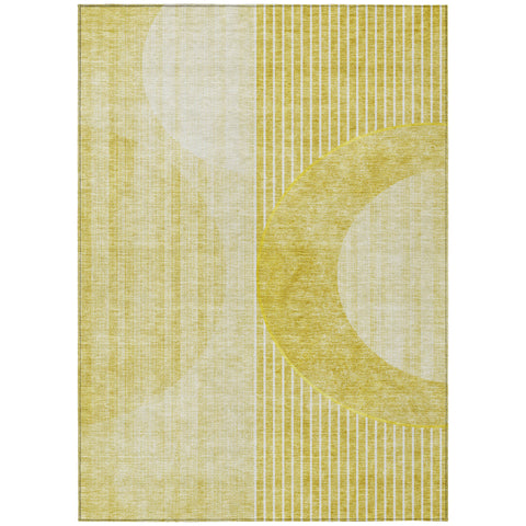 3' X 5' Wheat Gold And Ivory Geometric Washable Indoor Outdoor Area Rug