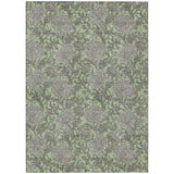 3' X 5' Artichoke Green Gray And Taupe Floral Washable Indoor Outdoor Area Rug