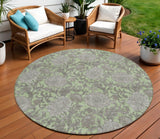 8' Artichoke Green Gray And Taupe Round Floral Washable Indoor Outdoor Area Rug