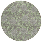 8' Artichoke Green Gray And Taupe Round Floral Washable Indoor Outdoor Area Rug