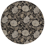 8' Black Taupe And Beige Round Floral Washable Indoor Outdoor Area Rug