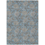 5' X 8' Blue Gray And Silver Floral Washable Indoor Outdoor Area Rug