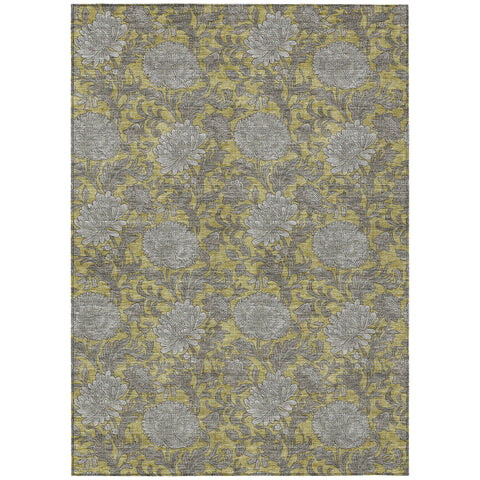 3' X 5' Gold Gray And Charcoal Floral Washable Indoor Outdoor Area Rug