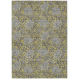5' X 8' Gold Gray And Charcoal Floral Washable Indoor Outdoor Area Rug