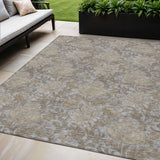 5' X 8' Gray Silver And Taupe Floral Washable Indoor Outdoor Area Rug