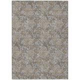5' X 8' Gray Silver And Taupe Floral Washable Indoor Outdoor Area Rug
