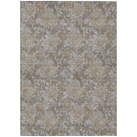 5' X 8' Gray Silver And Taupe Floral Washable Indoor Outdoor Area Rug