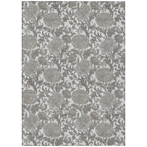 5' X 8' Ivory And Gray Floral Washable Indoor Outdoor Area Rug