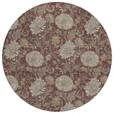 8' Merlot Taupe And Beige Round Floral Washable Indoor Outdoor Area Rug