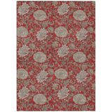8' X 10' Red Taupe And Beige Floral Washable Indoor Outdoor Area Rug