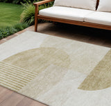 8' X 10' Brown Beige And Ivory Geometric Washable Indoor Outdoor Area Rug