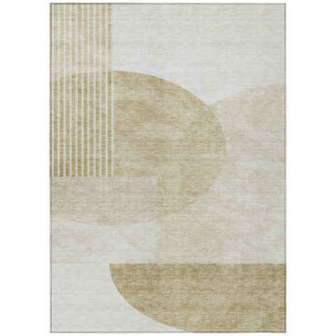8' X 10' Brown Beige And Ivory Geometric Washable Indoor Outdoor Area Rug